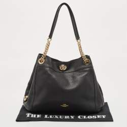 Pre Owned Coach Black Leather Turnlock Edie Shoulder Bag