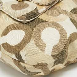 Pre Owned Coach Beige/Gold Op Art Sequins, Canvas and Leather Kristin Hobo