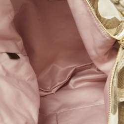 Pre Owned Coach Beige/Gold Op Art Sequins, Canvas and Leather Kristin Hobo