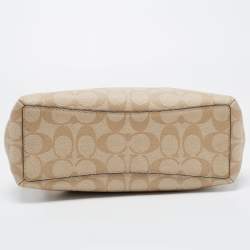 Pre Owned Coach Off White/Beige Signature Coated Canvas and Leather Mini Christie Carryall Satchel