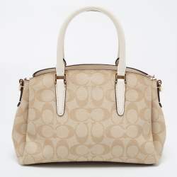 Pre Owned Coach Off White/Beige Signature Coated Canvas and Leather Mini Christie Carryall Satchel