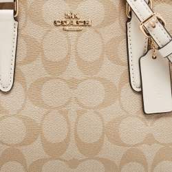Pre Owned Coach Off White/Beige Signature Coated Canvas and Leather Mini Christie Carryall Satchel