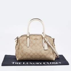 Pre Owned Coach Off White/Beige Signature Coated Canvas and Leather Mini Christie Carryall Satchel