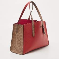 مملوكة مسبقًا Coach Red/Beige Leather And Coated Canvas Charlie Carryall Tote