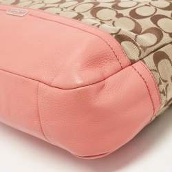 Pre Owned Coach Beige/Coral Orange Signature Canvas and Leather Park Hobo