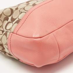 Pre Owned Coach Beige/Coral Orange Signature Canvas and Leather Park Hobo