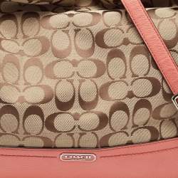 Pre Owned Coach Beige/Coral Orange Signature Canvas and Leather Park Hobo