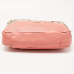 Pre Owned Coach Beige/Coral Orange Signature Canvas and Leather Park Hobo