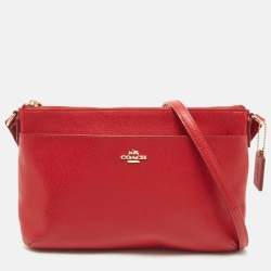 Pre Owned Coach Red Leather East/West Swingpack Crossbody Bag