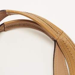 Coach Tan/Beige Canvas and Patent Leather Buckle Handle Tote