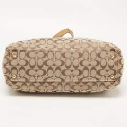 Coach Tan/Beige Canvas and Patent Leather Buckle Handle Tote