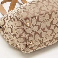 Coach Tan/Beige Canvas and Patent Leather Buckle Handle Tote
