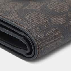 Coach Black/Brown Coated Canvas and  Leather Corner Zip Wallet