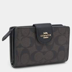 Coach Black/Brown Coated Canvas and  Leather Corner Zip Wallet