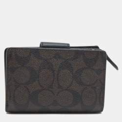 Coach Black/Brown Coated Canvas and  Leather Corner Zip Wallet