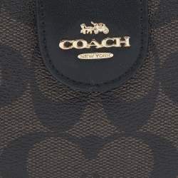 Coach Black/Brown Coated Canvas and  Leather Corner Zip Wallet
