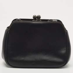 Pre Owned Coach Black Leather Floral Sequin Kiss Lock Crossbody Bag
