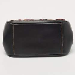 Pre Owned Coach Black Leather Floral Sequin Kiss Lock Crossbody Bag