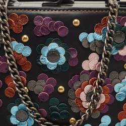 Pre Owned Coach Black Leather Floral Sequin Kiss Lock Crossbody Bag