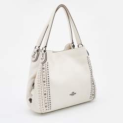 Coach White Leather Studded Edie Shoulder Bag