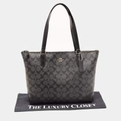 Coach Black/Grey Signature Coated Canvas City Zip Tote