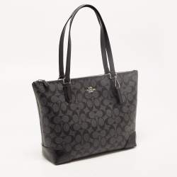 Coach Black/Grey Signature Coated Canvas City Zip Tote
