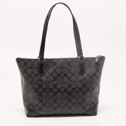 Coach Black/Grey Signature Coated Canvas City Zip Tote