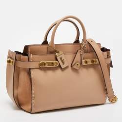 Pre Owned Coach Beige Ombre Leather and Suede Double Swagger Tote