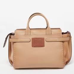 Pre Owned Coach Beige Ombre Leather and Suede Double Swagger Tote