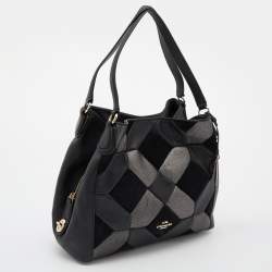 Coach Blck/Grey Leather and Suede Patchwork Edie Shoulder Bag