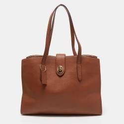 Coach Brown Leather Turnlock Charlie Carryall Tote