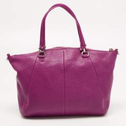 Pre Owned Coach Magenta Pebbled Leather Prairie Satchel