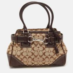 مملوكة مسبقًا Coach Ebony/Beige Signature Canvas and Leather Tassel Satchel