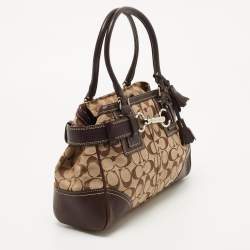 مملوكة مسبقًا Coach Ebony/Beige Signature Canvas and Leather Tassel Satchel