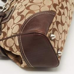 مملوكة مسبقًا Coach Ebony/Beige Signature Canvas and Leather Tassel Satchel