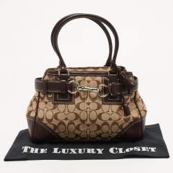 مملوكة مسبقًا Coach Ebony/Beige Signature Canvas and Leather Tassel Satchel