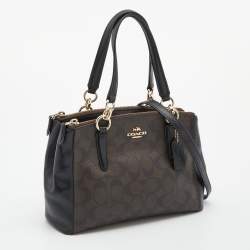 Pre Owned Coach Brown/Black Signature Coated Canvas and Leather Mini Christie Carryall Satchel