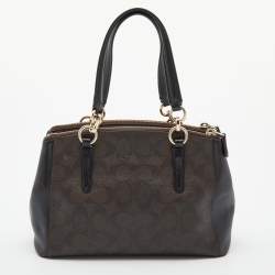 Pre Owned Coach Brown/Black Signature Coated Canvas and Leather Mini Christie Carryall Satchel