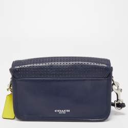 Pre Owned Coach Blue/Green Perforated Leather Legacy Penny Crossbody Bag