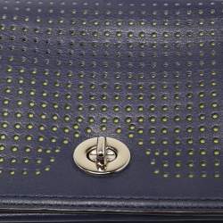 Pre Owned Coach Blue/Green Perforated Leather Legacy Penny Crossbody Bag