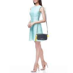 Pre Owned Coach Blue/Green Perforated Leather Legacy Penny Crossbody Bag