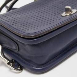Pre Owned Coach Blue/Green Perforated Leather Legacy Penny Crossbody Bag
