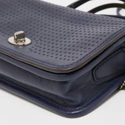 Pre Owned Coach Blue/Green Perforated Leather Legacy Penny Crossbody Bag