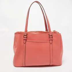 Pre Owned Coach Coral Orange Leather Peyton Jordan Tote