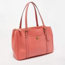 Pre Owned Coach Coral Orange Leather Peyton Jordan Tote