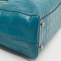 Pre Owned Coach Teal Blue Croc Embossed Leather Swagger 30 Tote
