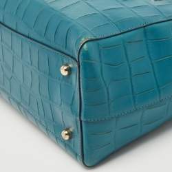 Pre Owned Coach Teal Blue Croc Embossed Leather Swagger 30 Tote