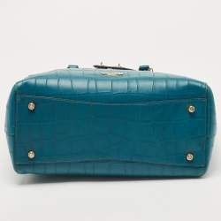 Pre Owned Coach Teal Blue Croc Embossed Leather Swagger 30 Tote