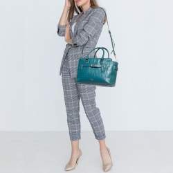 Pre Owned Coach Teal Blue Croc Embossed Leather Swagger 30 Tote