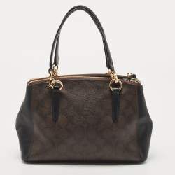 Pre Owned Coach Dark Brown Coated Canvas Mini Christie Carryall Satchel